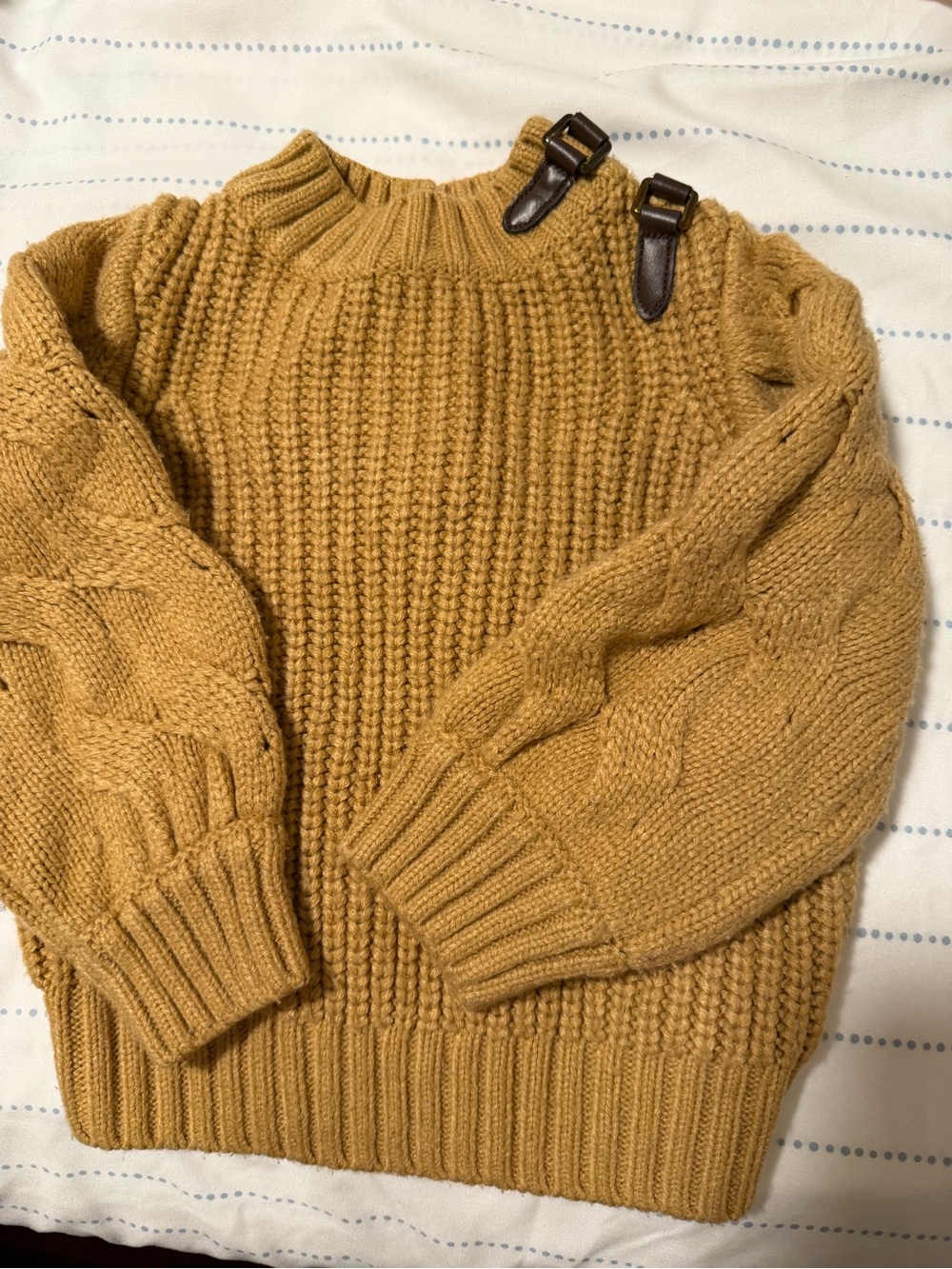 Janie and Jack Mustard Cable-Knit Sweater with Buckle Detail